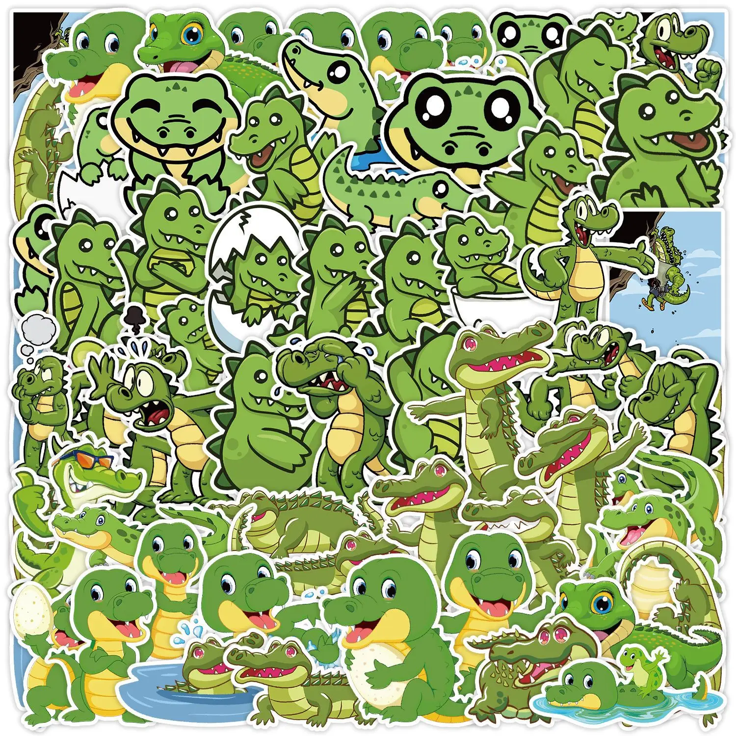 

10/50PCS Cute Animal Green Crocodile Cartoon Stickers DIY Phone Laptop Luggage Skateboard Graffiti Decals Fun for Kid Toy