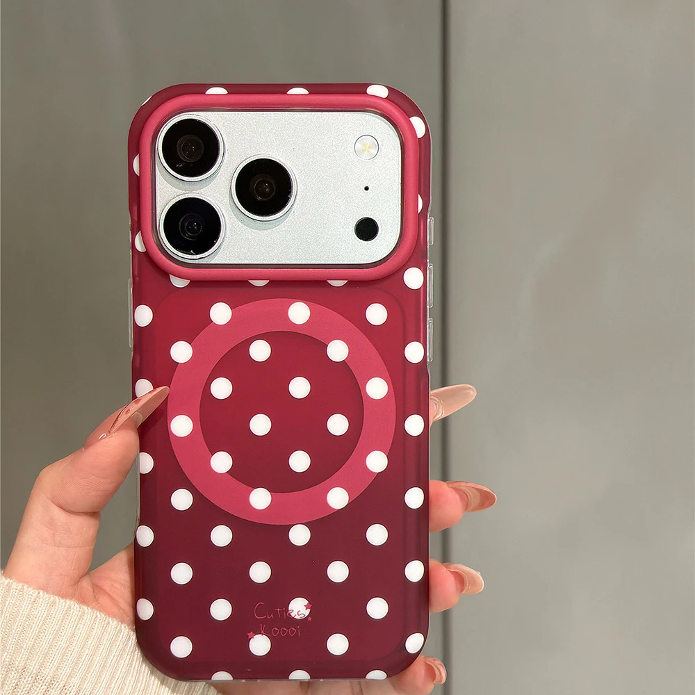 Vintage weiße Polka Dots Farbverlauf Kirschrot Magnetische Hülle für iPhone 18 Pro Max 17 16 15 Matte IMD TPU Handyhülle mit Magsafe