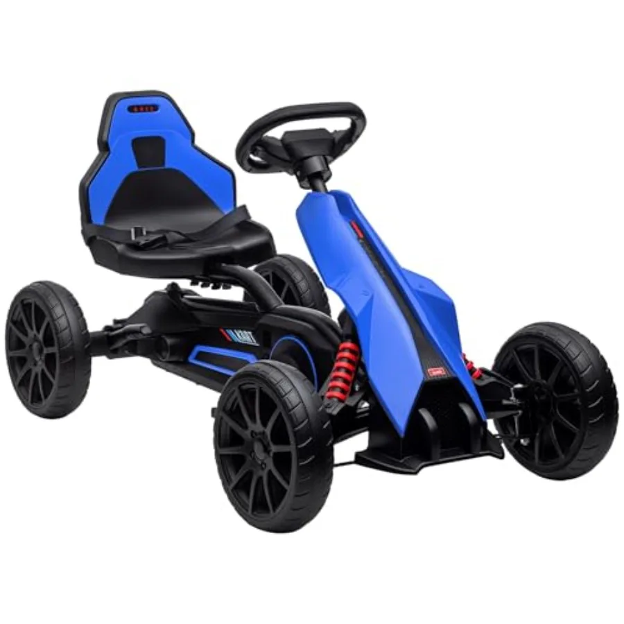 Kids Pedal Go Kart, Outdoor Ride on Toy with Adjustable Seat, Swing Axle, Handbrake, 4 Non-Slip EVA Wheels for Boys and Girls Aged 3-8 Years Old, Blue