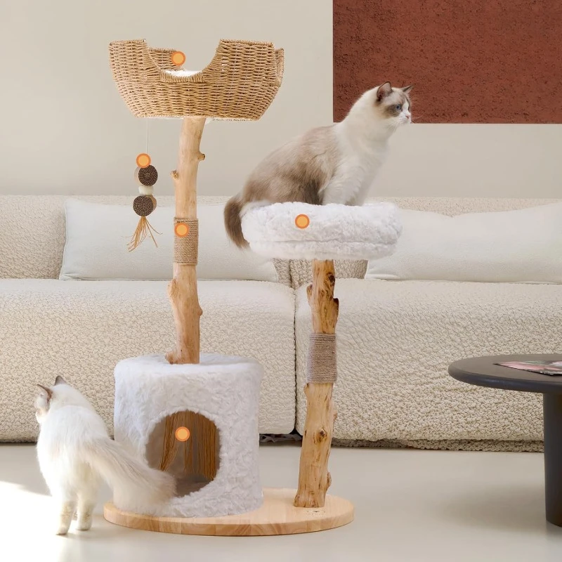 Cat Tree Tower with Two Real Branches,Cat Scratching Post, Jumping Platforms,home.