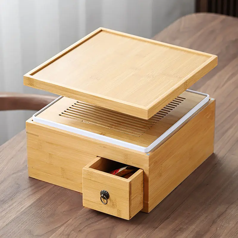Water storage tea box, one person drinks in the car, grid parade, tea set storage box, tea tray gap set, wooden.