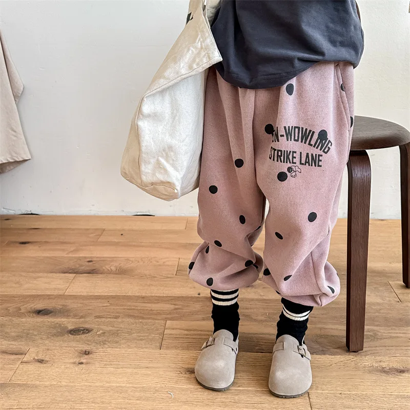 

2024 Spring New Children Loose Trousers Cotton Girls Dot Print Harem Pants Toddler Boys Versatile Casual Sweatpants Kids Clothes