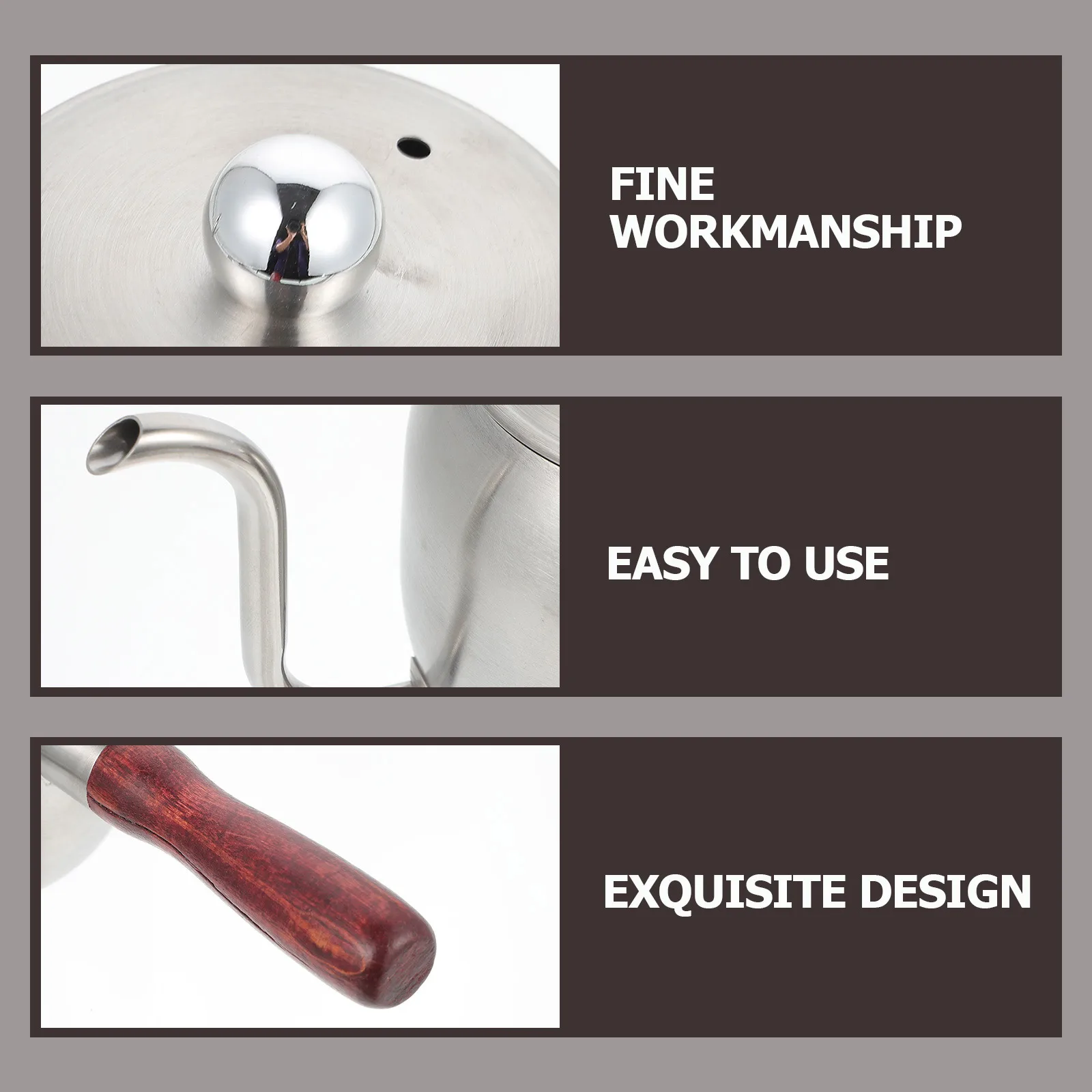 

1Pcs Coffee Pot Stainless Steel Long Spout Design Heat Resistant Non-Slip Handle Wood Grip for Kitchen Cafe Tea House Hand