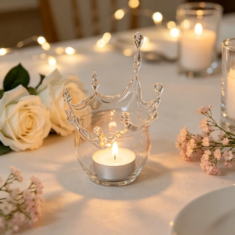 Creative Glass Tealight Holder Transparent Hand Blown Candlestick for Holiday Party Wedding Banquet Tabletop Display