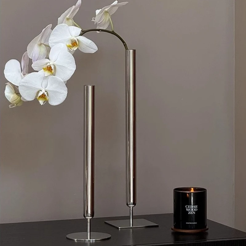 

Mid-Century Modern Stainless Steel Vase Luxury Flower Arrangement Holder Artistic Home Decor Minimalist Style Dining Table Decor