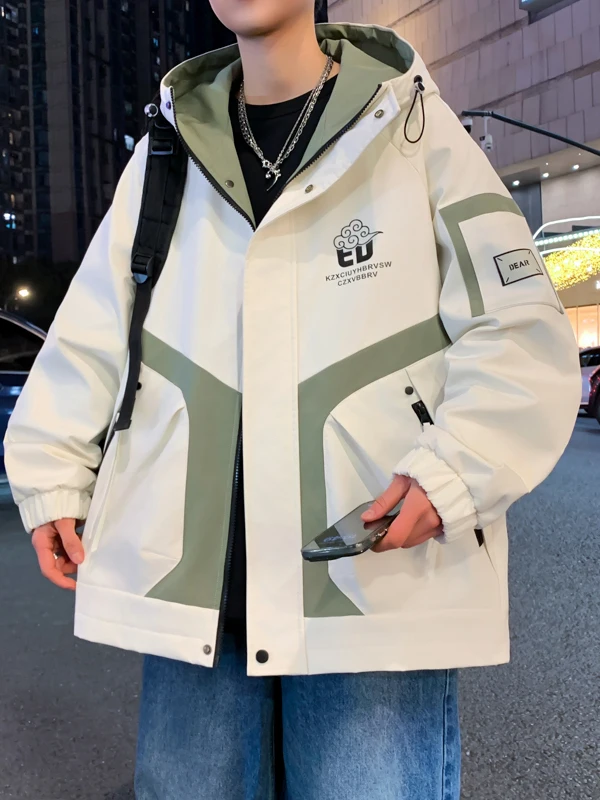 

Teenage Hooded Jaet Men's Spring Autumn Trendy Loose Workwear Middle School Students Haome Outerwear Men's Clothing