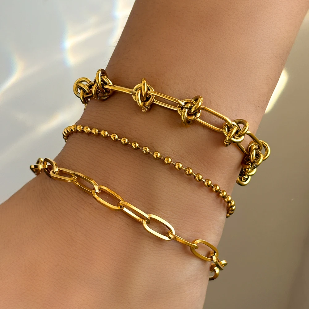 Pulseras de acero inoxidable, 3 uds., pulsera anudada, cadena de cuentas redondas, pulsera Punk de Hip-hop para mujer, joyería, ropa de fiesta, nuevos regalos