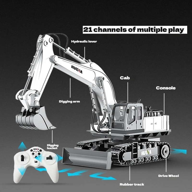 Huina 310 Super grande 21 canales aleación Control remoto excavadora simulación excavadora vehículo de ingeniería juguetes para niños regalo