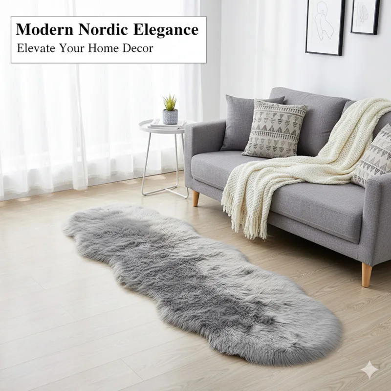 

Faux Wool Floor Mat Sheep Rug Fluffy Long Pile Irregular Animal Shape Carpet Soft Bedside Sofa Floor Mat Soft Home Decor New