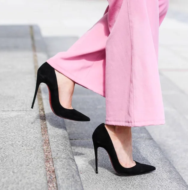 

New black suede pointed high-heeled shoes with feminine temperament, fashionable slim heels, professional single shoes for women