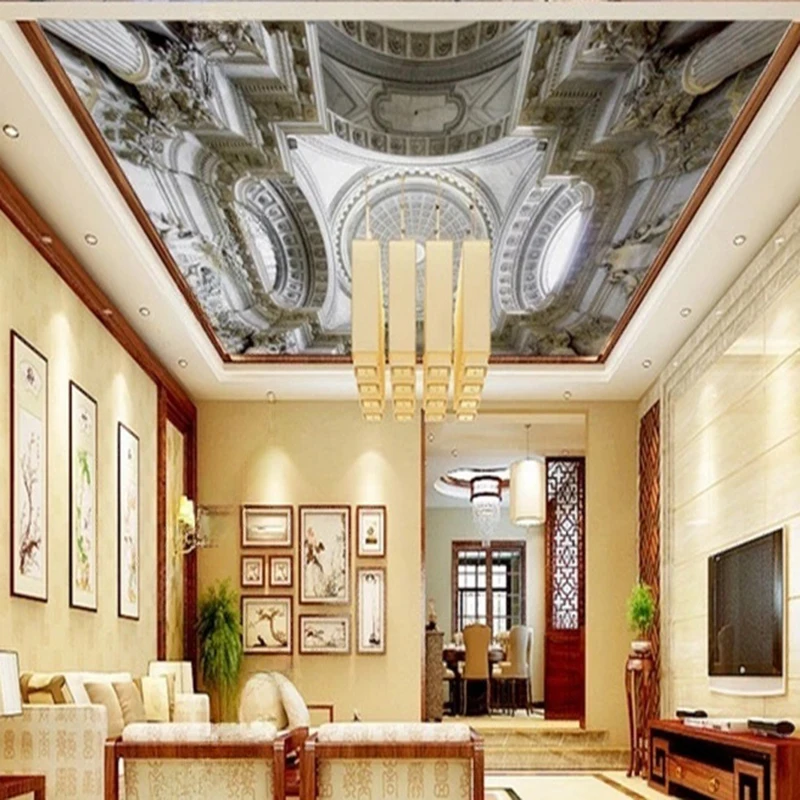 European Vintage Architectural Style Ceiling Mural Custom Size Wallpaper Wall Art Design for Living Room Dining Room Hallway