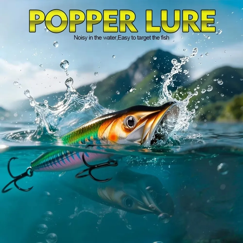 Floating Design Fishing Popper Lure Rattling Baits 19g Weight Topwater Fishing Lure Artificial Bait Long Cast Design