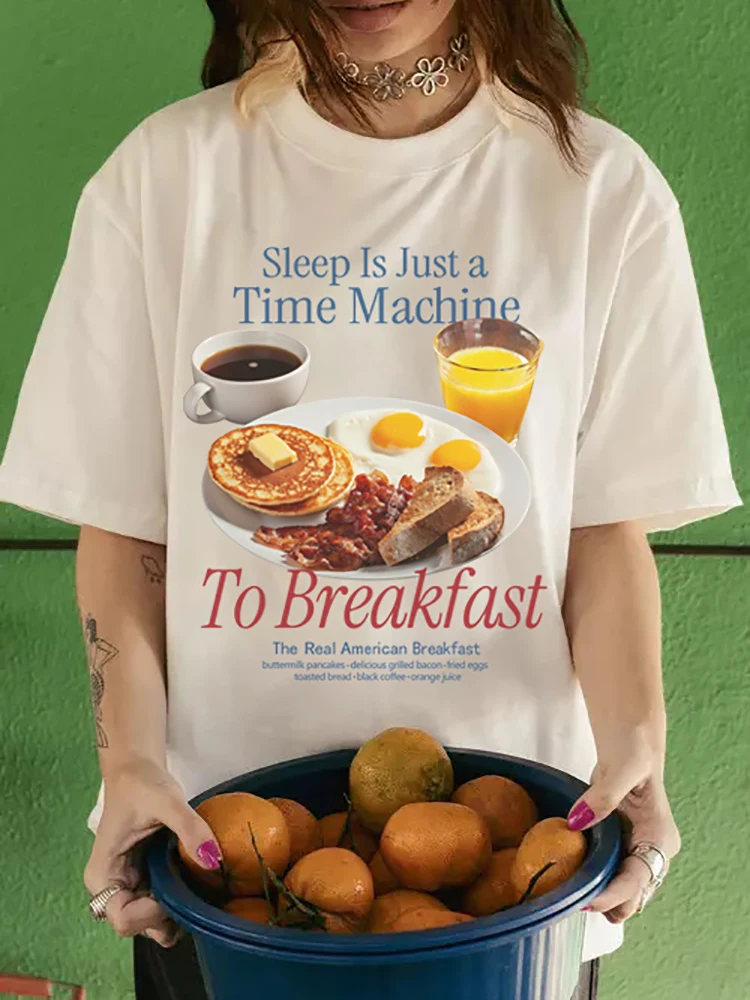 

Cute Breakfast Graphic Tee Funny Meme Aesthetic Casual Shirt Unisex Women's Oversized Y2K Streetwear Grunge Top Female Clothing