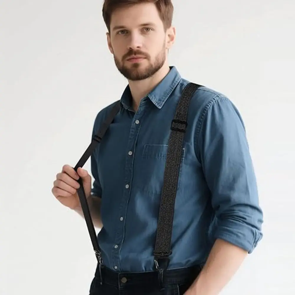 Heavy Duty Work Suspenders Y-Type X-Type 3.8cm Wide Adjustable Suspenders with 3/4 Rotatable Gripper Clasps Retro