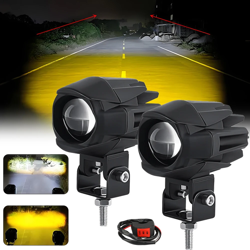 

3inch Motorcycle Led Headlight Bulbs 200W Dual Color LED Spotlight Fog Lights Off Road Driving Spot Work Lights for Truck Car