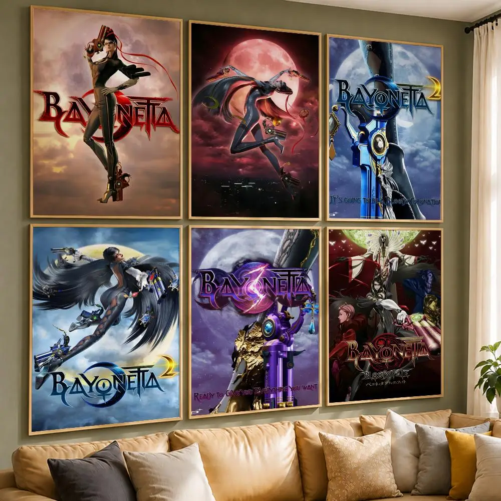Super Game B-BayonettaS Poster Vintage Retro Anime Poster Stickers Peel and Stick Wall Art Home Decor