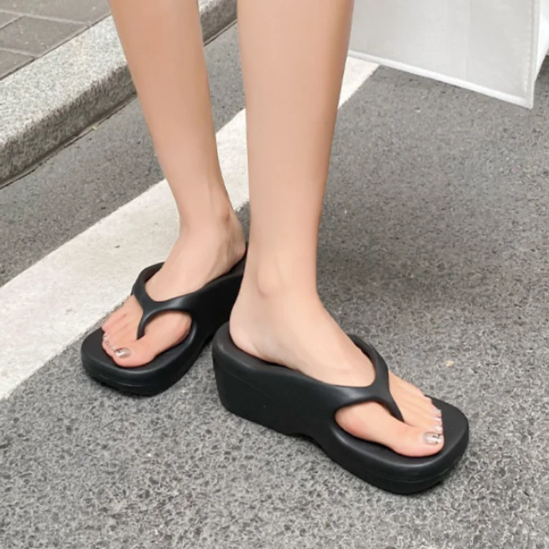 High Heels Women Shoes Sand Beach Laides Flip Flops Wedge Platform Outside Seaside Female Slides Thick-bottomed Ladies Slippers