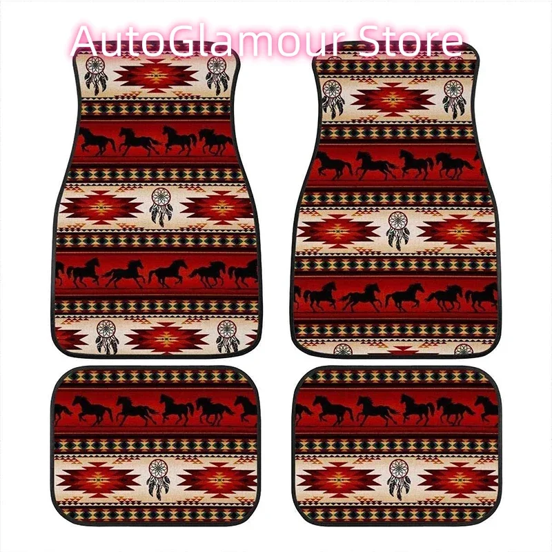 Bohemian Horse Dream Catcher Design Car Floor Mats Universal Size Anti-Slip Rubber Backing Auto Front And Rear Carpet Floor Line