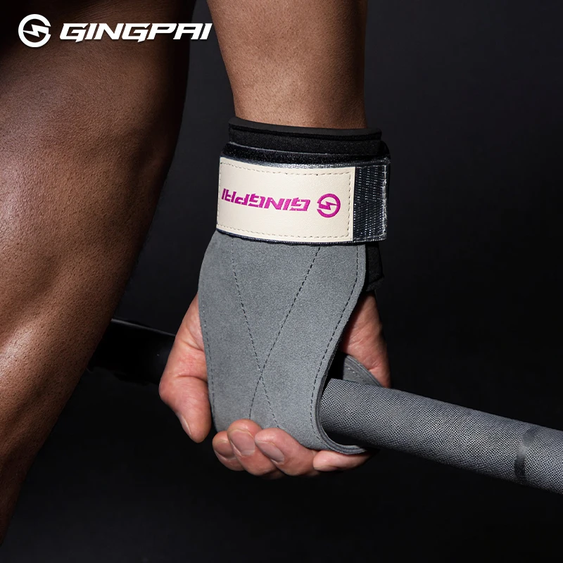 Fitness-Griffe für Männer Frauen Rindsleder Palmen schutz Gewichtheben Fitness-Trainings handschuhe Griffe mit Handgelenk wickel Trainings geräte – Detail 3
