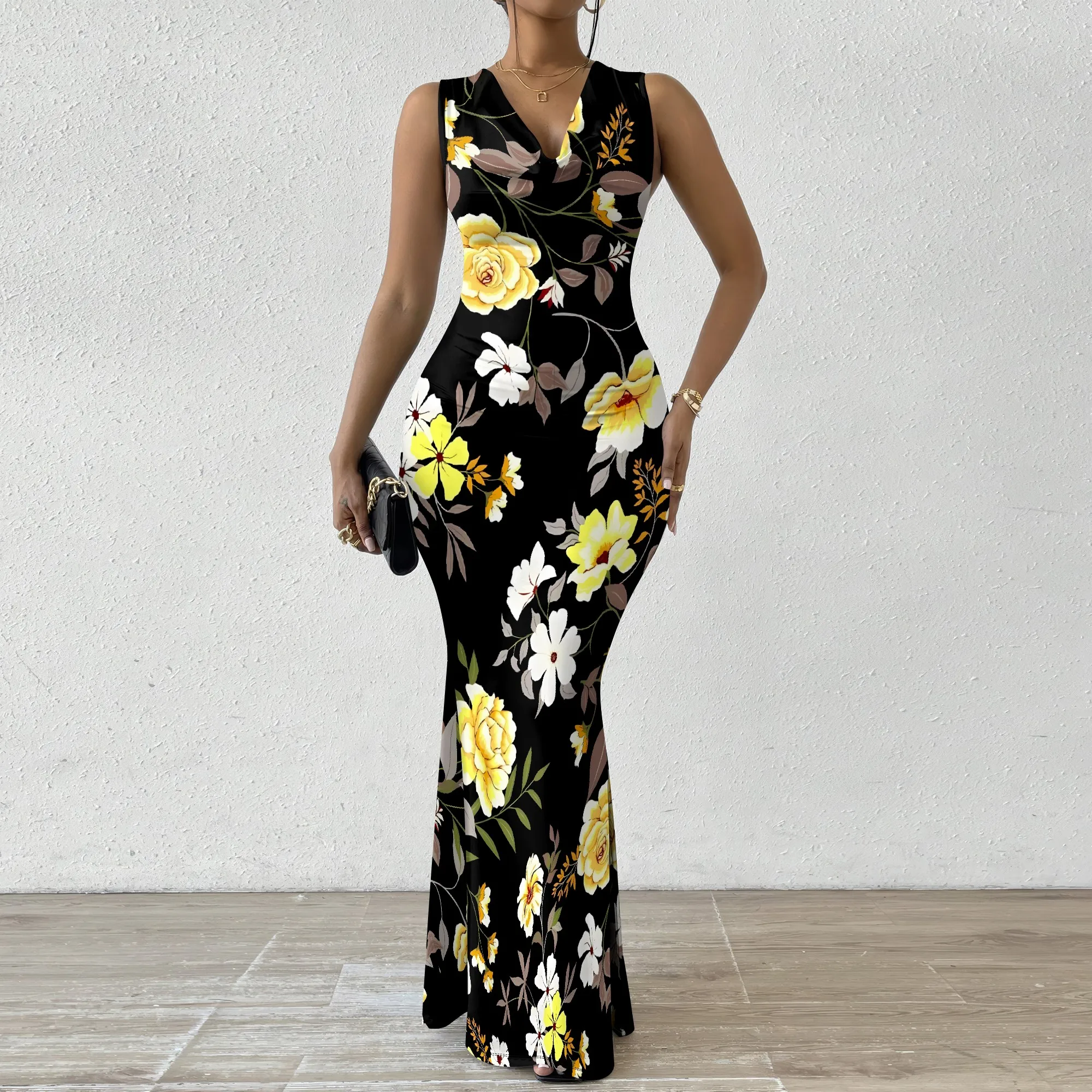 

Nupusa Floral Print Dress for Women Regular Size Summer Casual Sleeveless Mermaid Dress