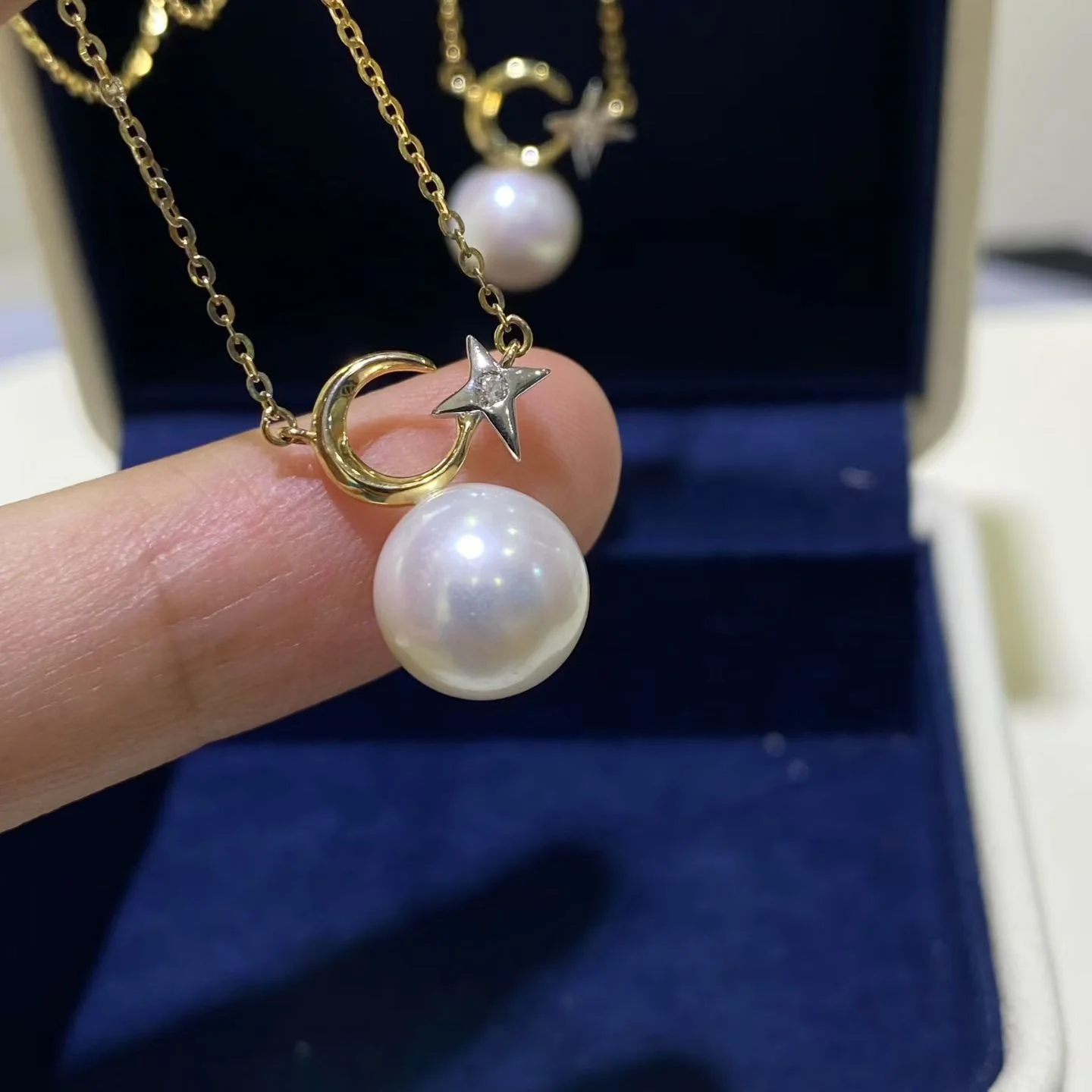 Certificated 925 Silver Cultured Pearl Star Moon Necklace With Chain Aurora Luster Edison Pearl Choker Elegant Fine Jewelry Gift