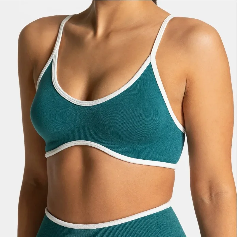 Women Solid Color Gym Sports Bra Summer Yoga Fitness Top Sexy Backless Knit Bra with Chest Cushion Suspender Breathable Bra