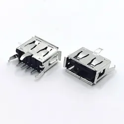 20-100PCS A Type Flat Angle (180 Degree) Female USB PCB Connector Socket, USB Jack Plug 3 legs+4 pin