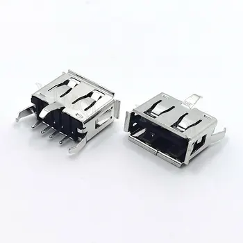 20-100 개 A 타입 플랫 앵글 (180 도) 암 USB PCB 커넥터 소켓, USB 잭 플러그 3 다리 + 4 핀 
