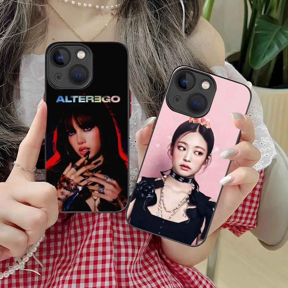 KPOP Rosie LaLisa Jennie جراب هاتف آيفون 16 15 14 13 12 11 X XR XS 8 7 Pro Max Plus غطاء سيليكون مطبوع ملون صغير