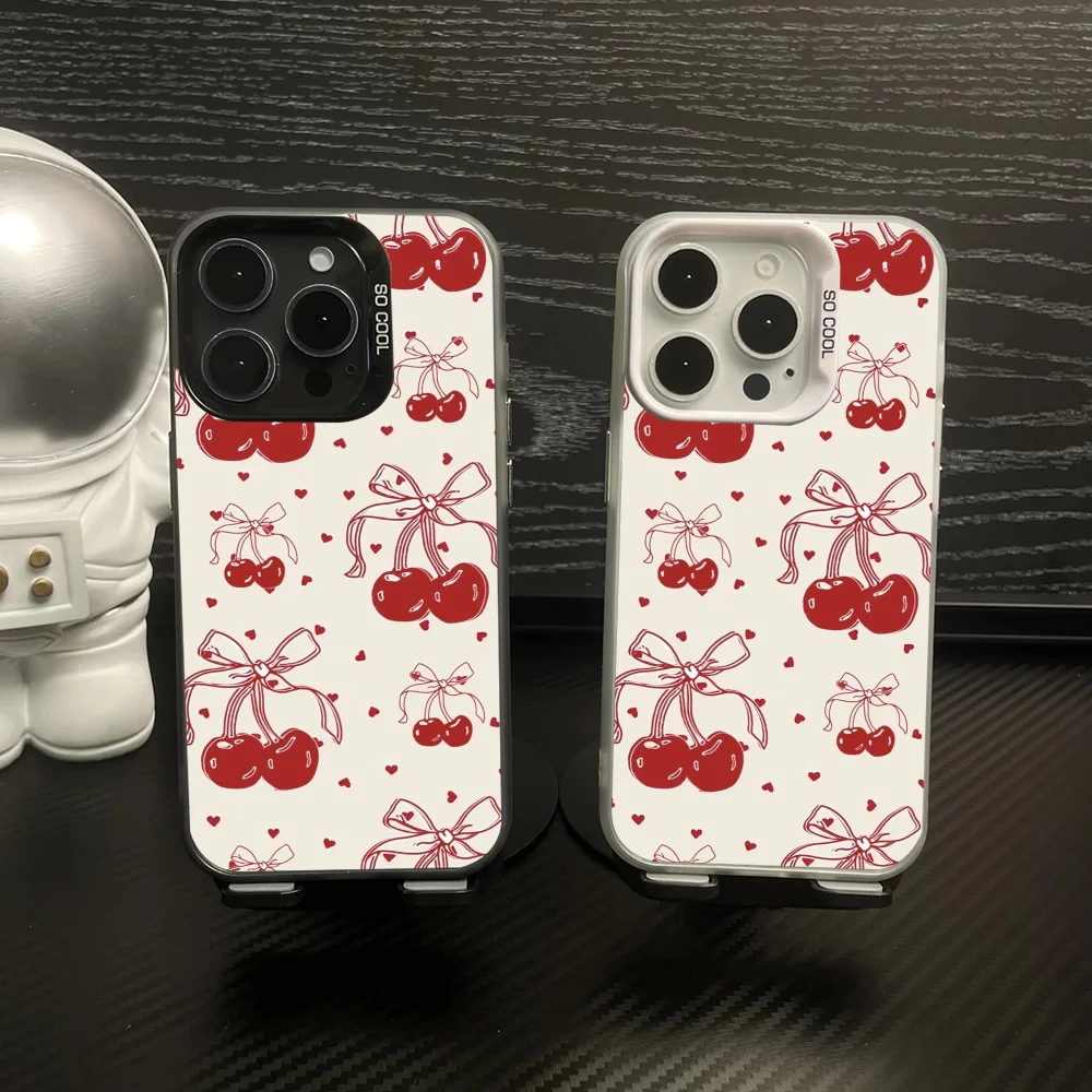 

Red Fruit Cherry Phone Case IMD Color Silver Shell For IPhone 16 15 14 13 12 Pro Max Plus