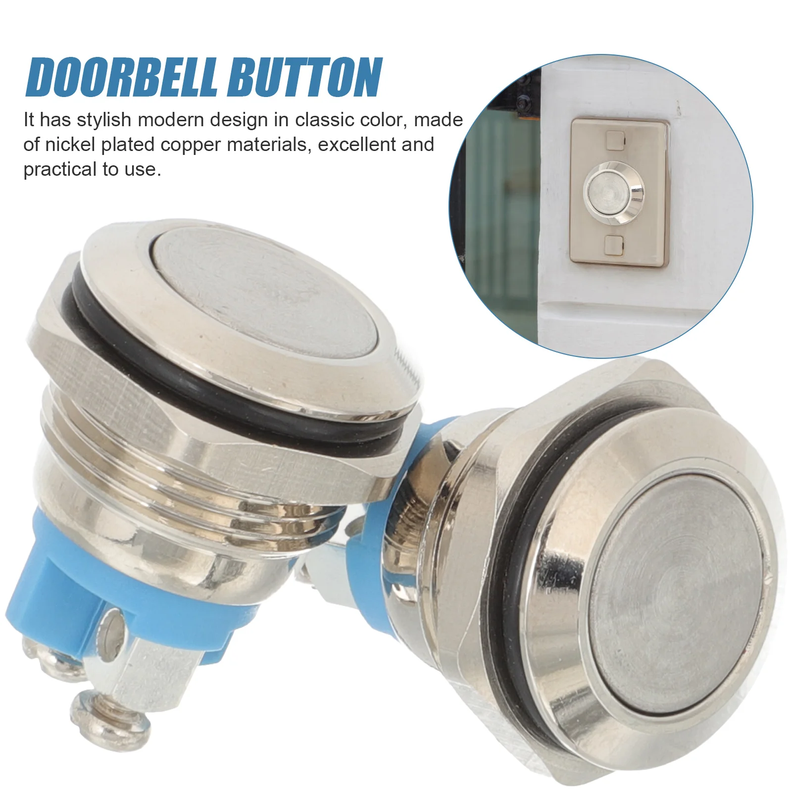 2 Pcs Wired Doorbell Button Replacement Short Hair Push Buttons Nickel-plated Copper Kit