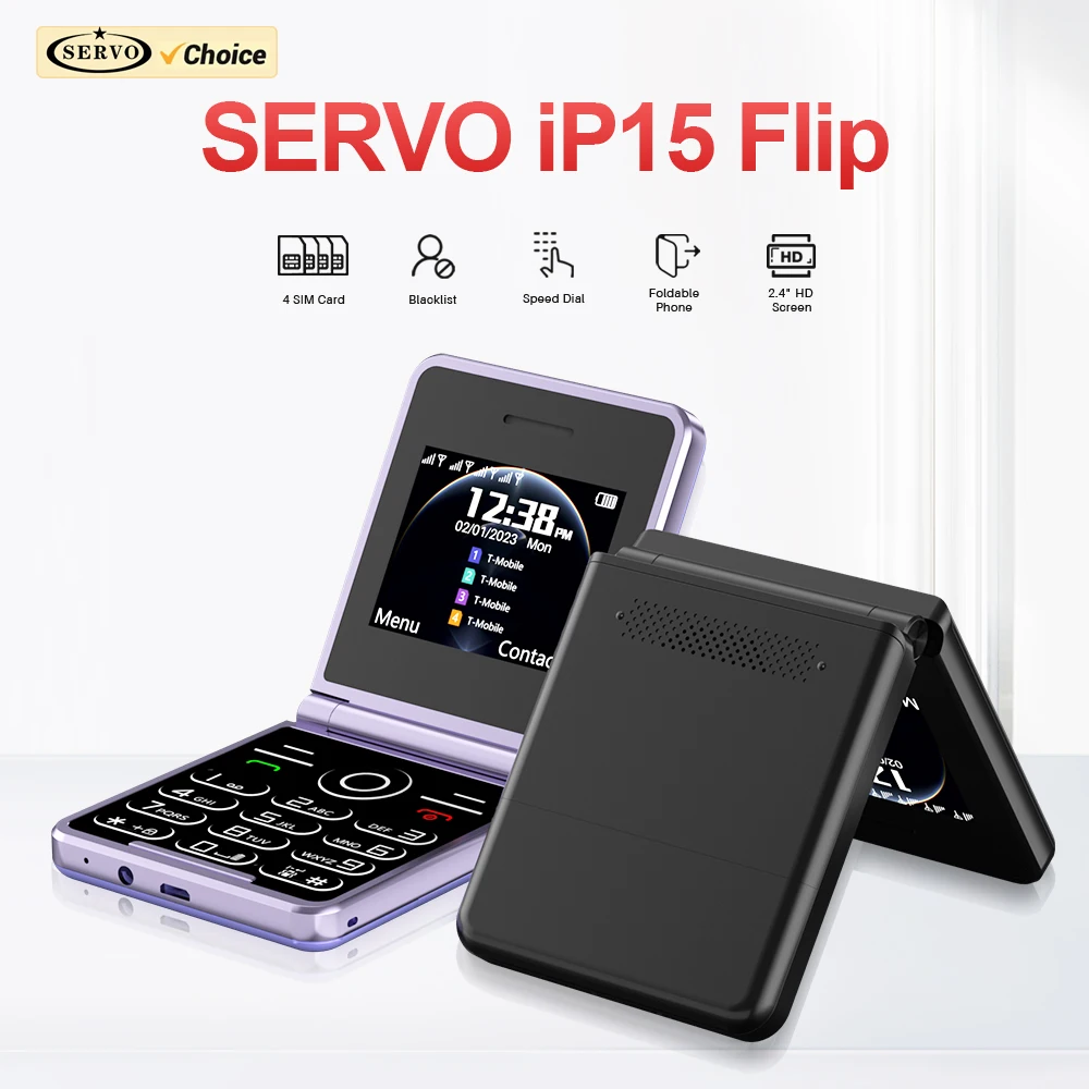 Слип-телефон SERVO iP15 С 4 SIM-картами, GSM MP3, Радио С Быстрым Набором, Черный Список, 2,4-дюймовый Дисплей