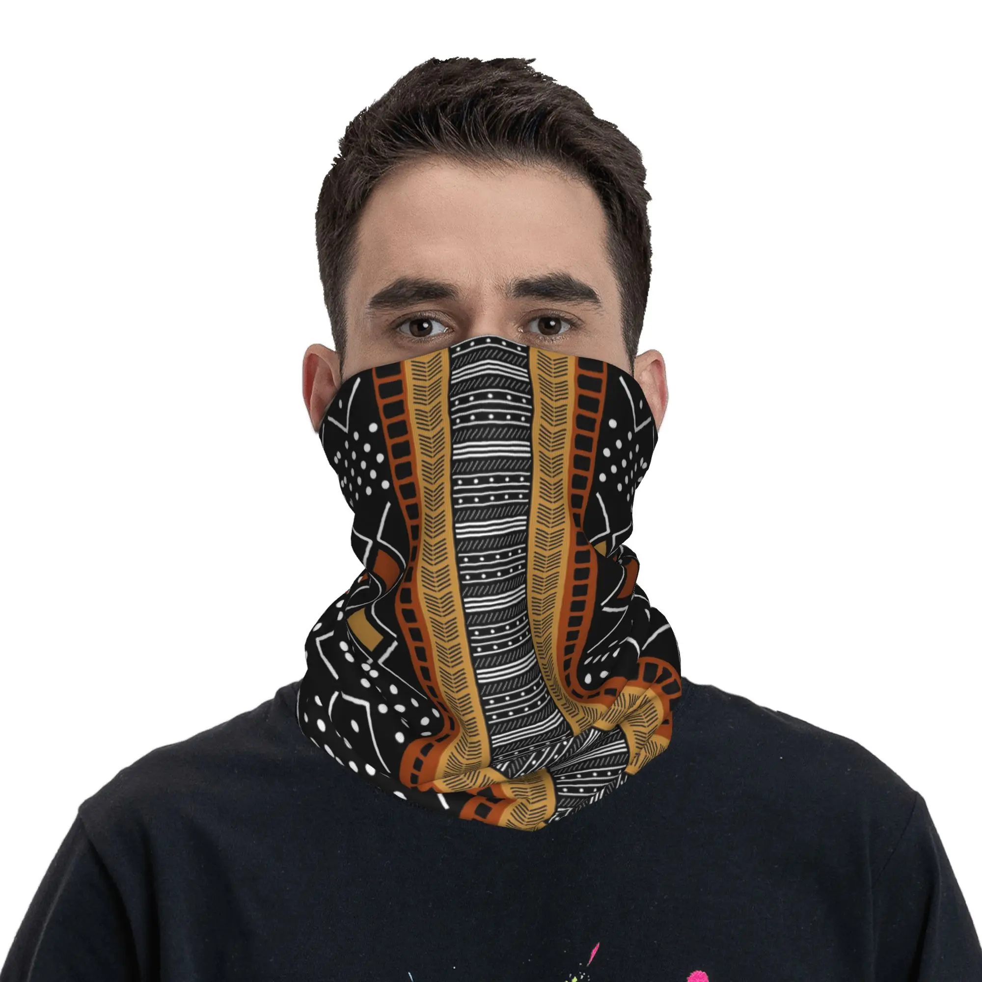 African Mud Cloth Bogolan Bandana Neck Cover Printed Wrap Scarf Headwear Cycling for Men Women Adult Breathable
