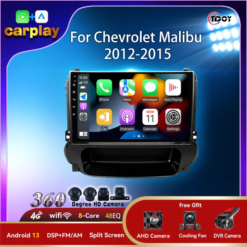 

Автомагнитола Carplay, 2DIN, Android, Bluetooth, для Chevrolet Malibu 2012-2015, мультимедийный автомобильный радиоприемник, видео, стерео