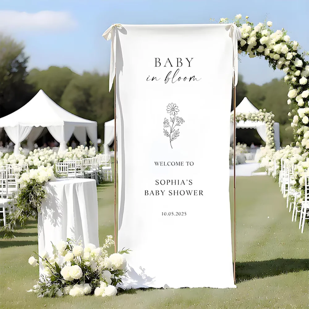 Personalisiertes Baby In Bloom Stoffbanner Babyparty Willkommensschild Gender-Reveal-Party-Dekoration Schwangerschaftsankündigung Kindergeburtstag