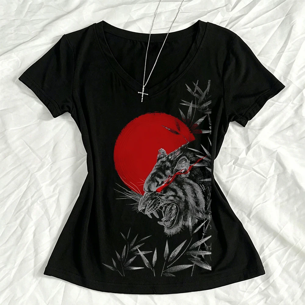 Gothic printed streetwear, retro Harajuku punk trash, Le Feng exposed navel top, casual women's T-shirt, E-girl baby T-shirt, 20