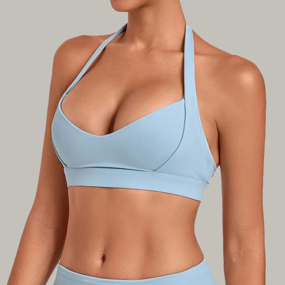 Workout Underwear Women's Sexy Breathable Yoga Bra Gym Push Ups Neck Hanging Exposed Navel Straps Pilates Exercise Fitness Tops