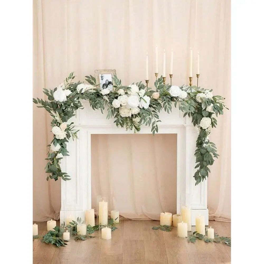 

Искусственная гирлянда из эвкалипта с цветами, свадебная гирлянда для стола, ручная работа, центральные элементы декора для свадебного ужина, репетиционного ужина, свадебного торжества