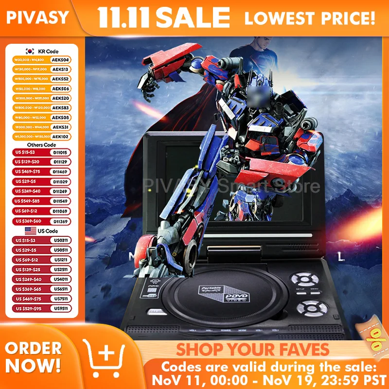 7,8-calowy przenośny odtwarzacz DVD HD EVD Mini TV Odtwarzanie płyt CD z 270 °   Obrotowy odbiornik TV z baterią, odbiór USB/karty SD, podróżny