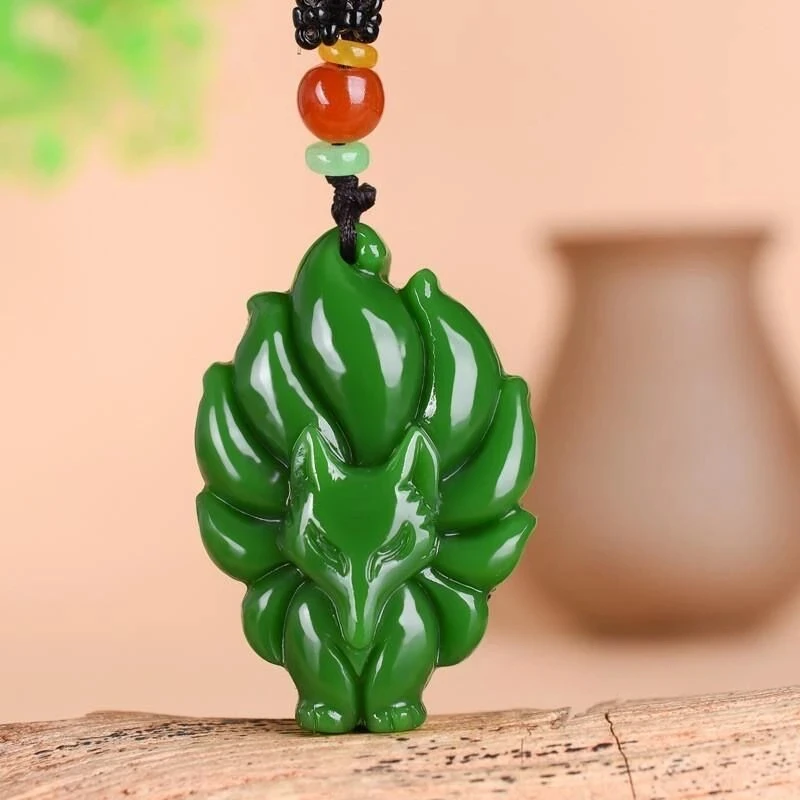 

Natural Chinese Jasper Fox Pendant Hand-carved Hetian Jade Green Jade Necklace Luxury Charm Lucky Charms for Men and Women