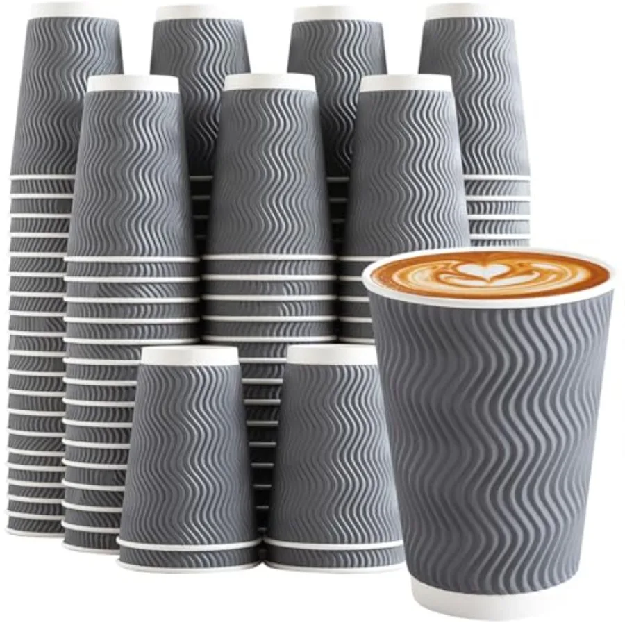 

12 oz Corrugated Insulated Ripple Wall Disposable Paper Coffee Cups 120 Pack for Hot and Cold Beverages Ideal for Office Home C
