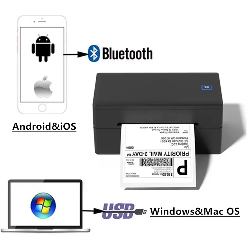 طابعة ملصقات شحن بدون حبر 4x6 USB بلوتوث Express Waybill عنوان الباركود رمز الاستجابة السريعة لاصق ملصق طابعة ملصقات حرارية