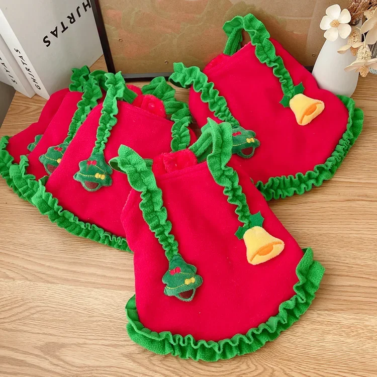 Christmas Strap Skirt Pet Cute Christmas Thick Coat New Year Clothes Cat and Dog Autumn and Winter Plush Strap Skirt