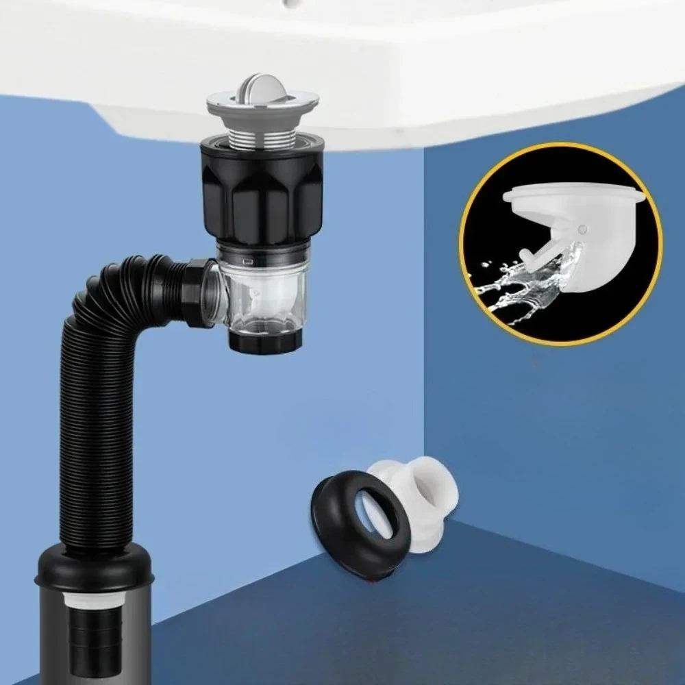Flip Top Anti-Odor Drain Pipe Set Kitchen Sink Drain Retractable Deodorizing Filter Flexible Downspout Bathroom Anti Clogging