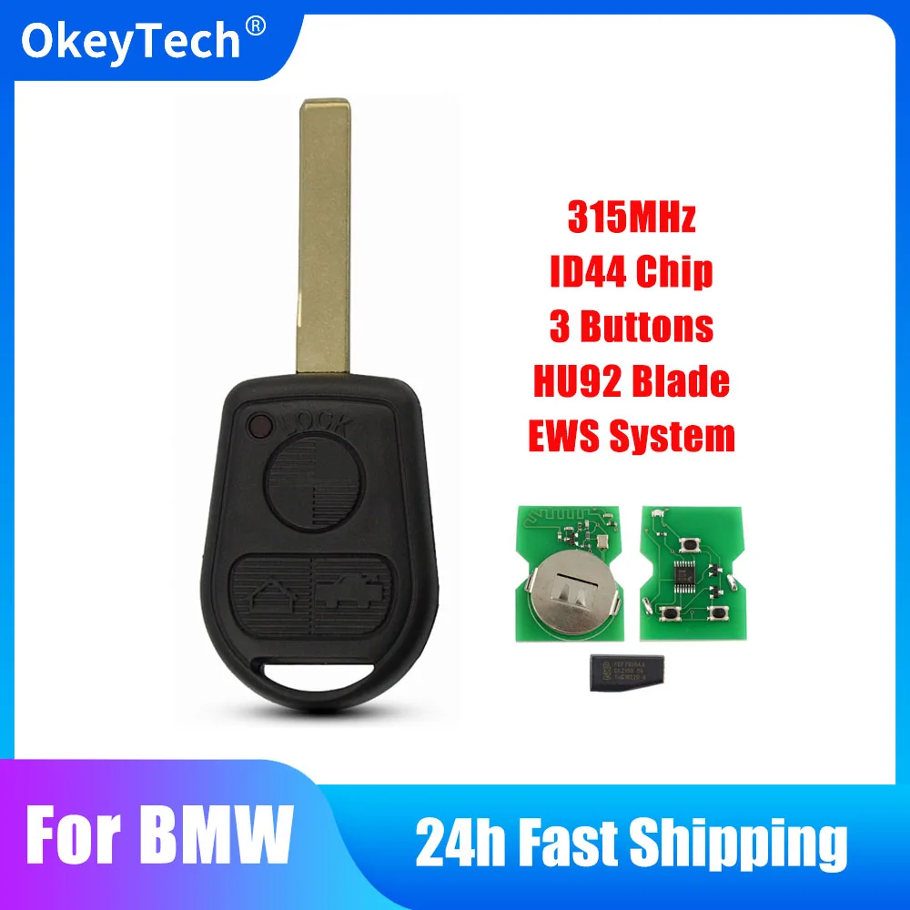 

OkeyTech Remote Car Key 315Mhz ID44 Chip For BMW Z3 E31 E32 E34 E36 E38 E39 E46 Control Key HU92 Blade