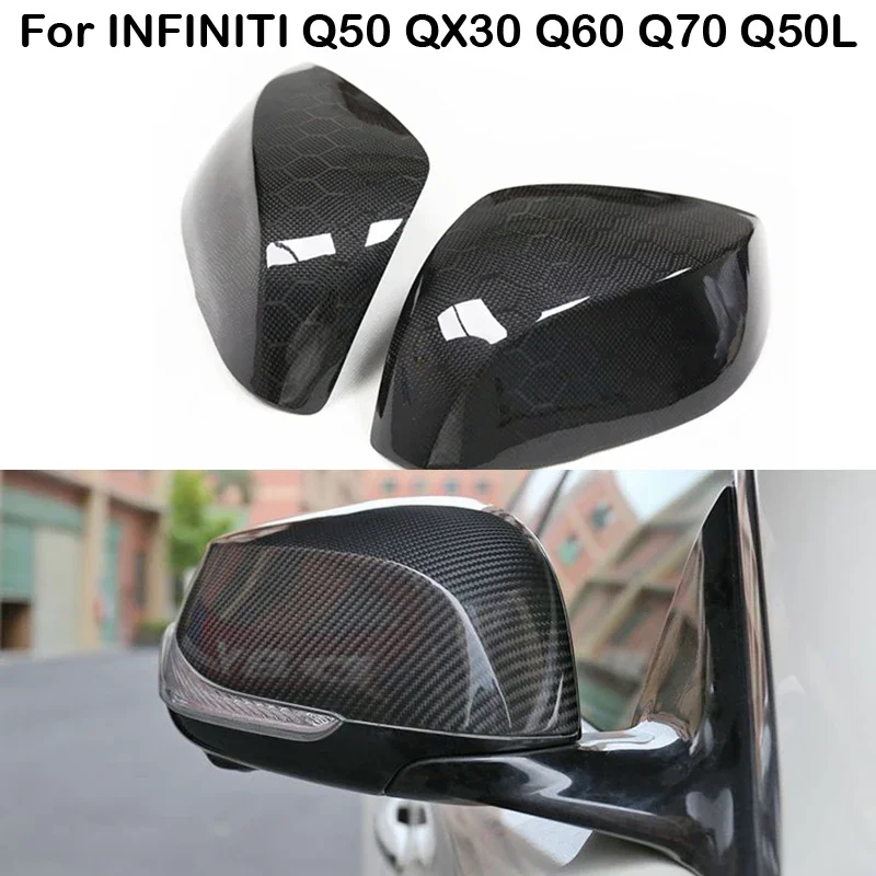 

Real Carbon Fiber Car Rear View Side Mirror Covers Body Side Mirror Caps For-Infiniti Q50 Q50S Q70 Q60 QX30 2014-2024