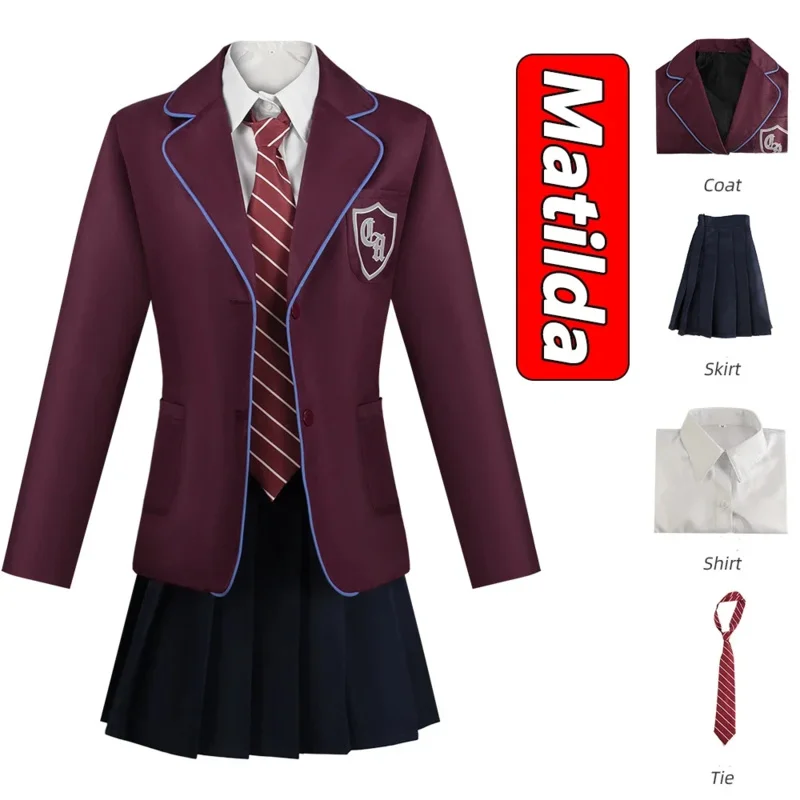 

Matilda Cosplay Costume Movie Roald Dahl’s Matilda The Musical Cosplay Uniform Coat Skirt Halloween School Suits for Girls Women