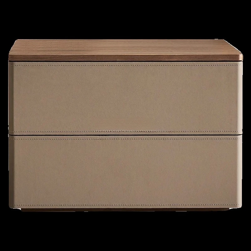 Modern Minimalist Bedside Table Premium Saddle Leather Master Bedroom Storage Italian Light Luxury Bedside Cabinet