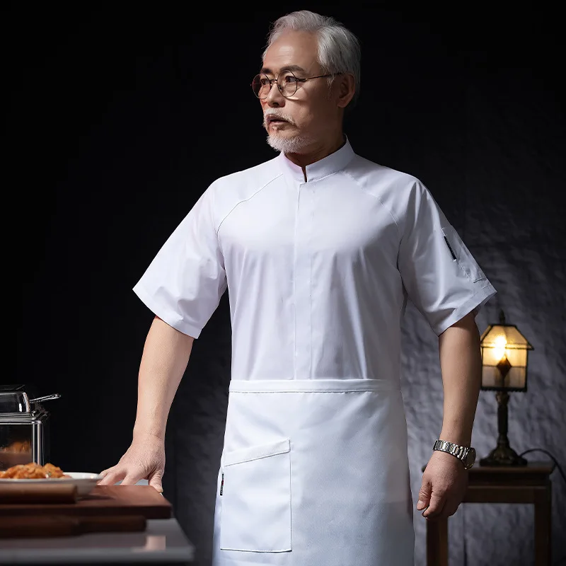 Hotel restaurante cozinha trabalho uniforme manga curta chef jaqueta padaria pastelaria chef verão branco casaco de cozinha