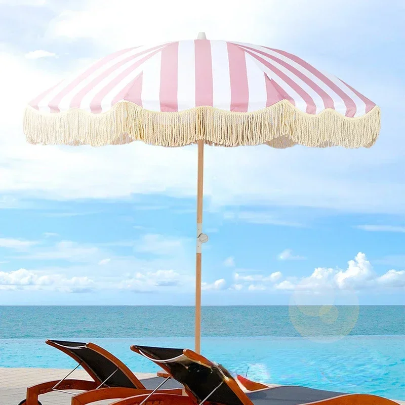 Outdoor Beach Umbrella Beach Leisure Sunscreen Tassel Sunshade Umbrella Hotel Decoration Courtyard Umbrella Landscape